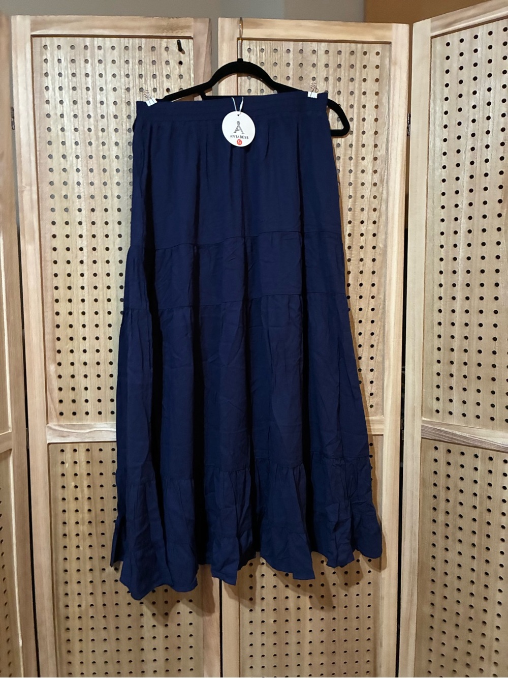 ANRABESS Navy Tiered Maxi Skirt with Ruffle Hem XL